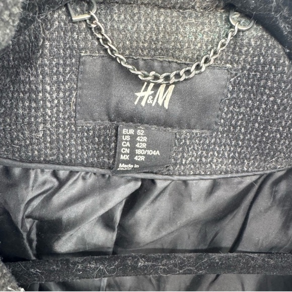 H&M funnel neck Charcoal wool blend Normcore cabincore tweed peacoat coat jacket - Picture 4 of 7